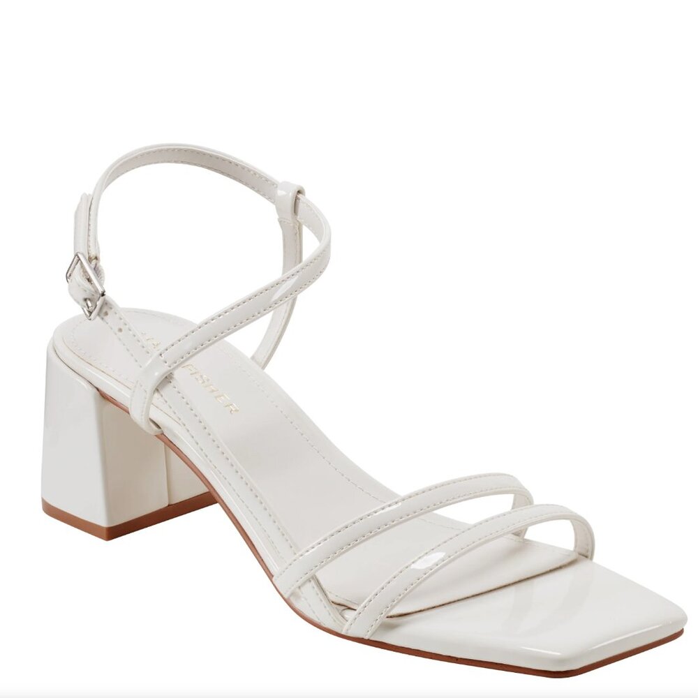 Marc Fisher White Block Heel Sandals, Size 9